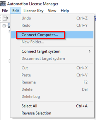 Selecting Connect Computer via Edit Menu